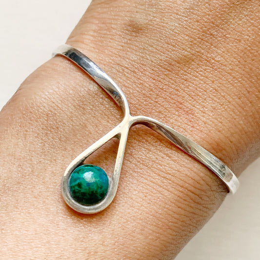 Vintage Sterling Silver Cuff Bracelet with Turquoise Gemstone (1977)