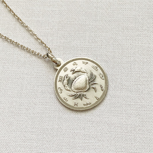 Vintage Sterling Silver Cancer Zodiac Necklace
