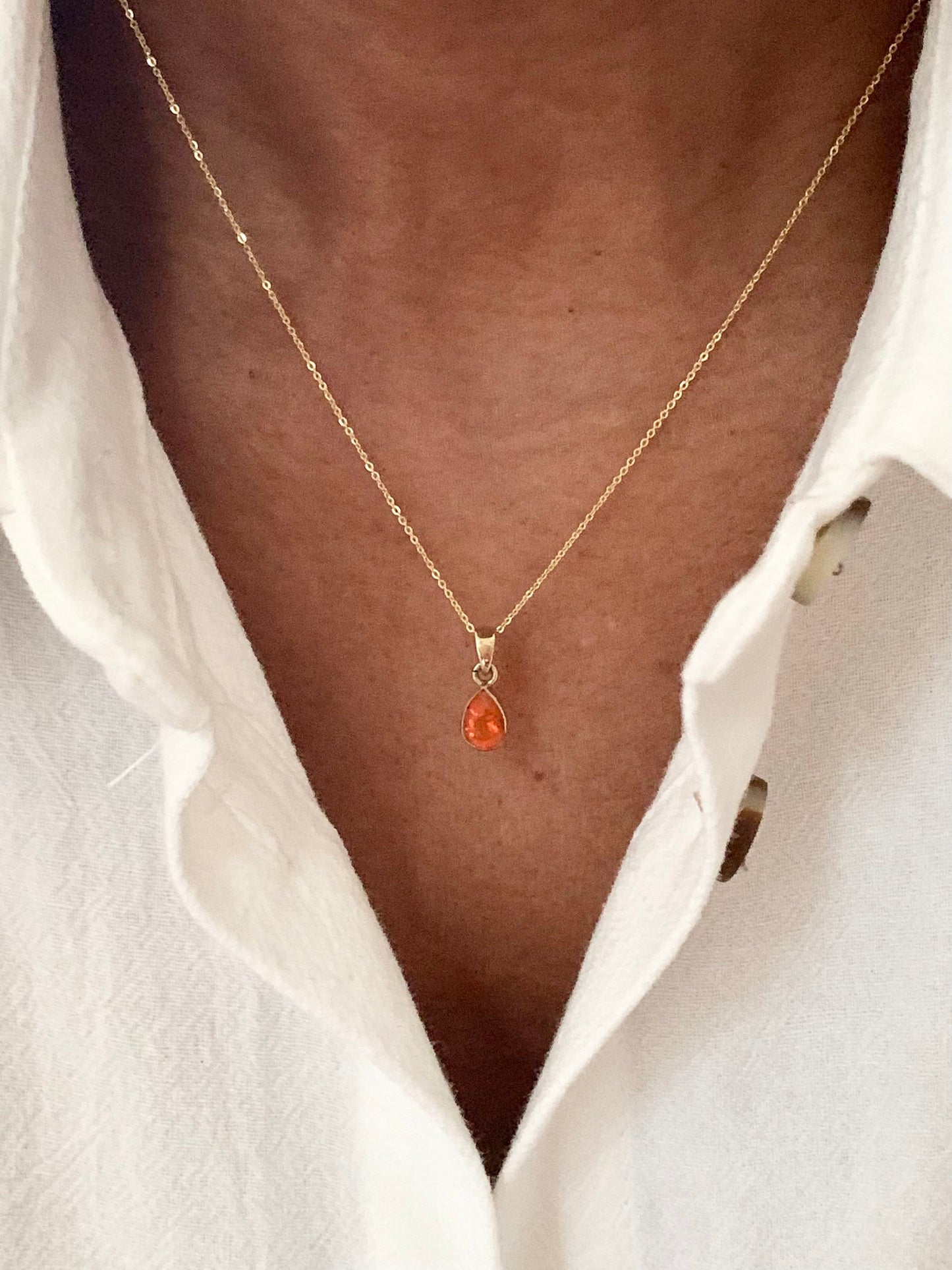 Vintage Dainty 9ct Gold Orange Gemstone Necklace