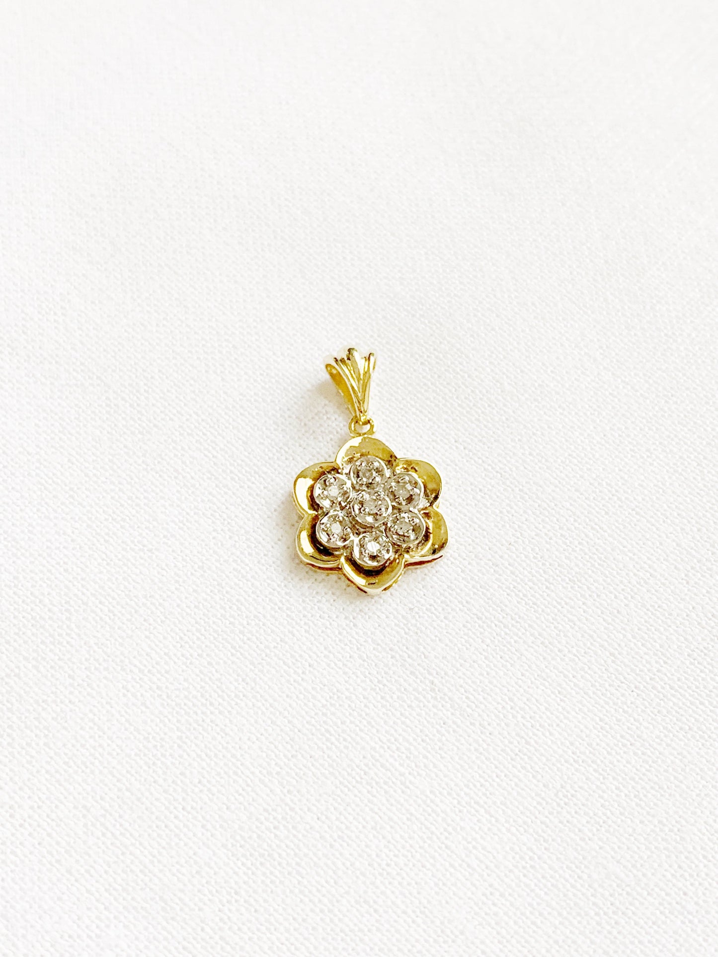 Vintage 9ct Gold and Diamond Flower Pendant