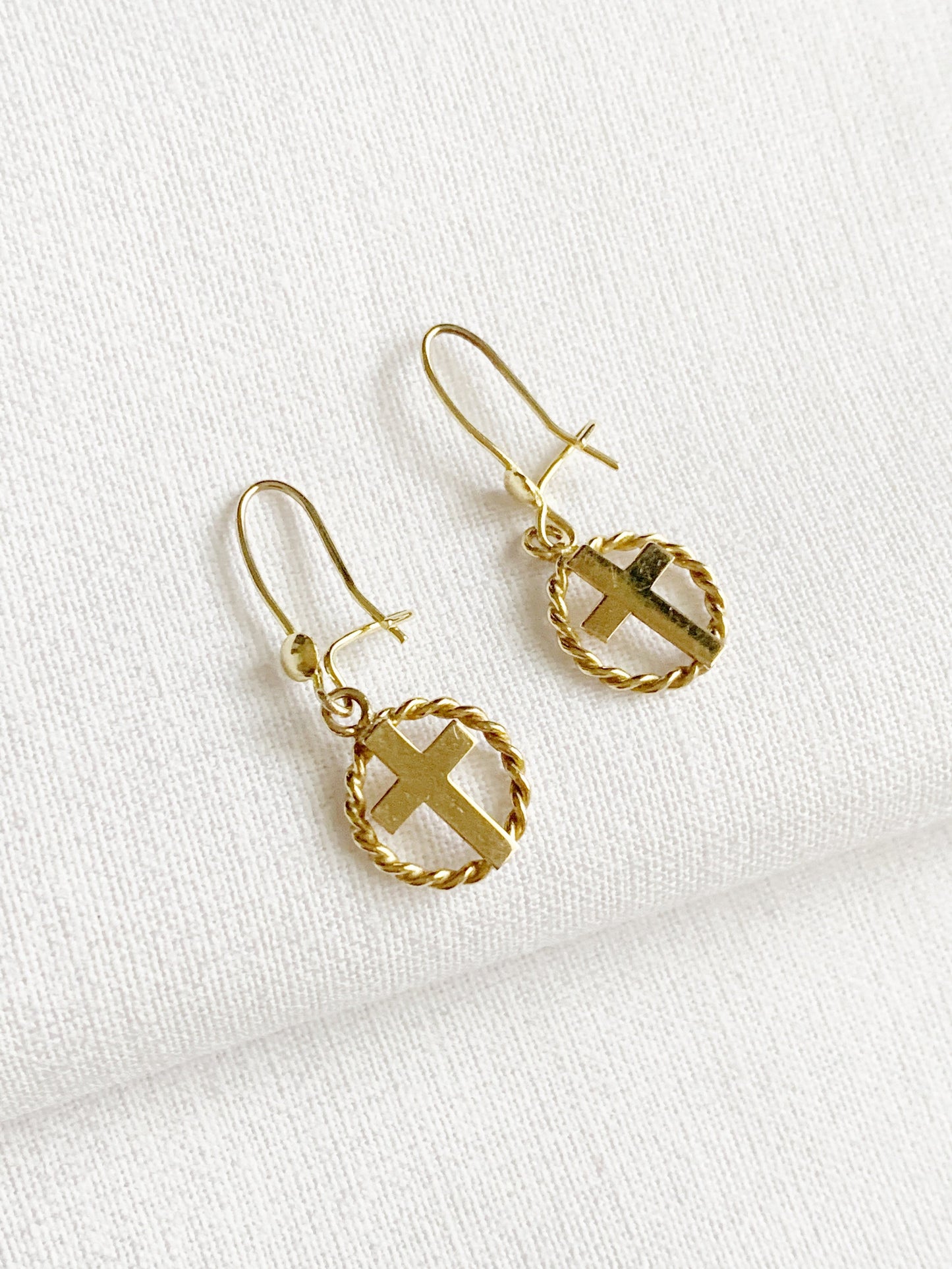 Vintage 9ct Gold Twist Cross Dangle Earrings
