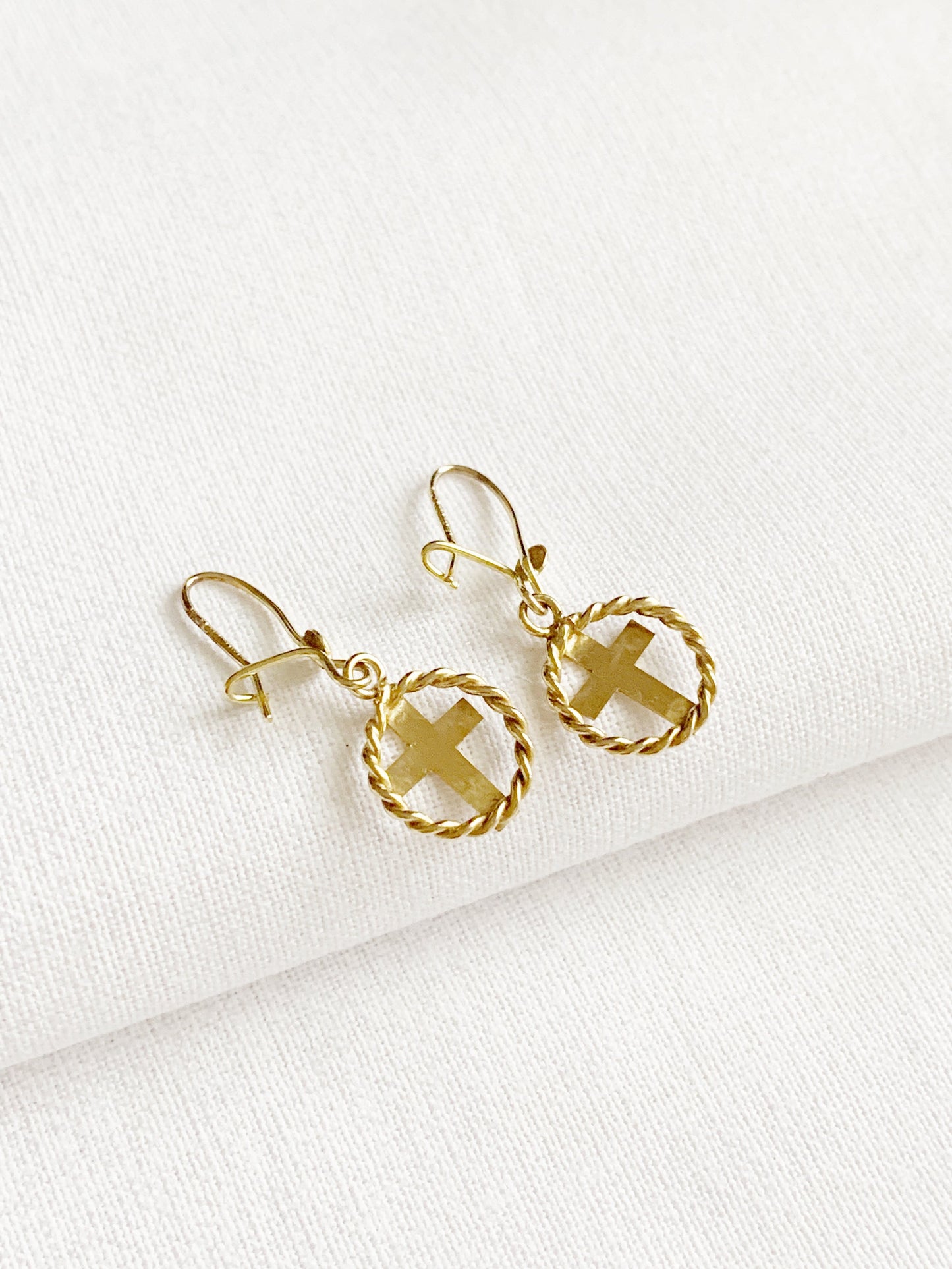 Vintage 9ct Gold Twist Cross Dangle Earrings