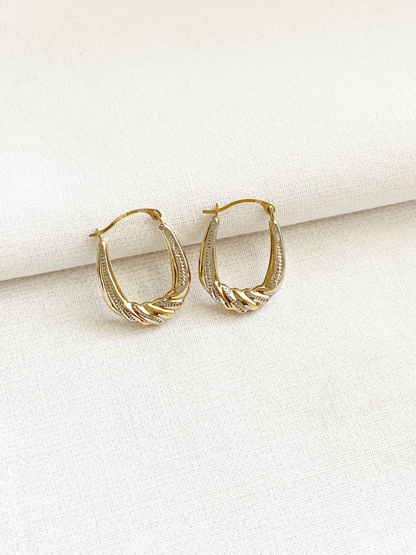 Vintage 9ct Yellow and White Gold Hoop Earrings