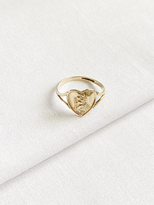 RARE Georg Jensen Vintage 9ct Gold St Christopher Heart Ring 1994