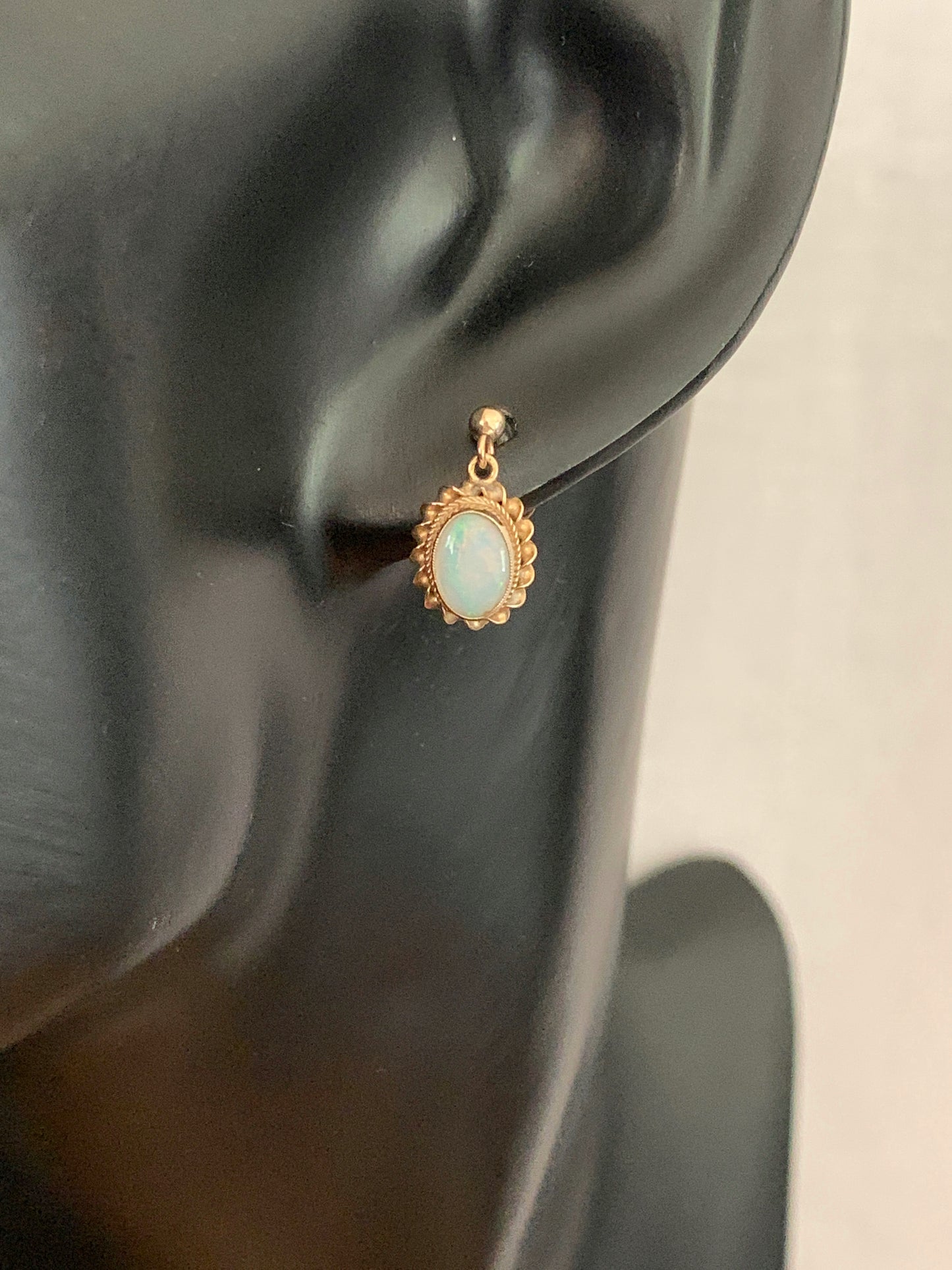 Vintage 9ct Gold Opal Dangle Earrings 1986