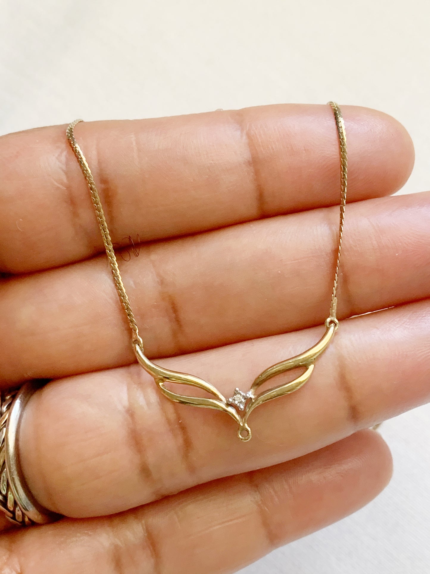 Vintage 9ct Gold Angel Wings Diamond Necklace
