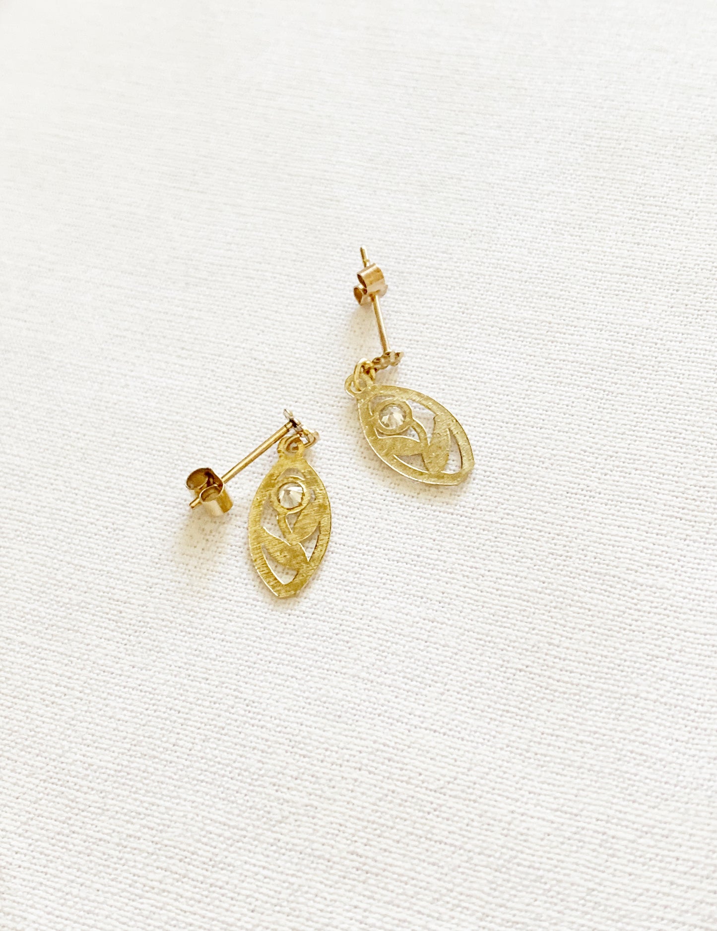 Vintage 9ct Gold White Topaz Dangle Earrings