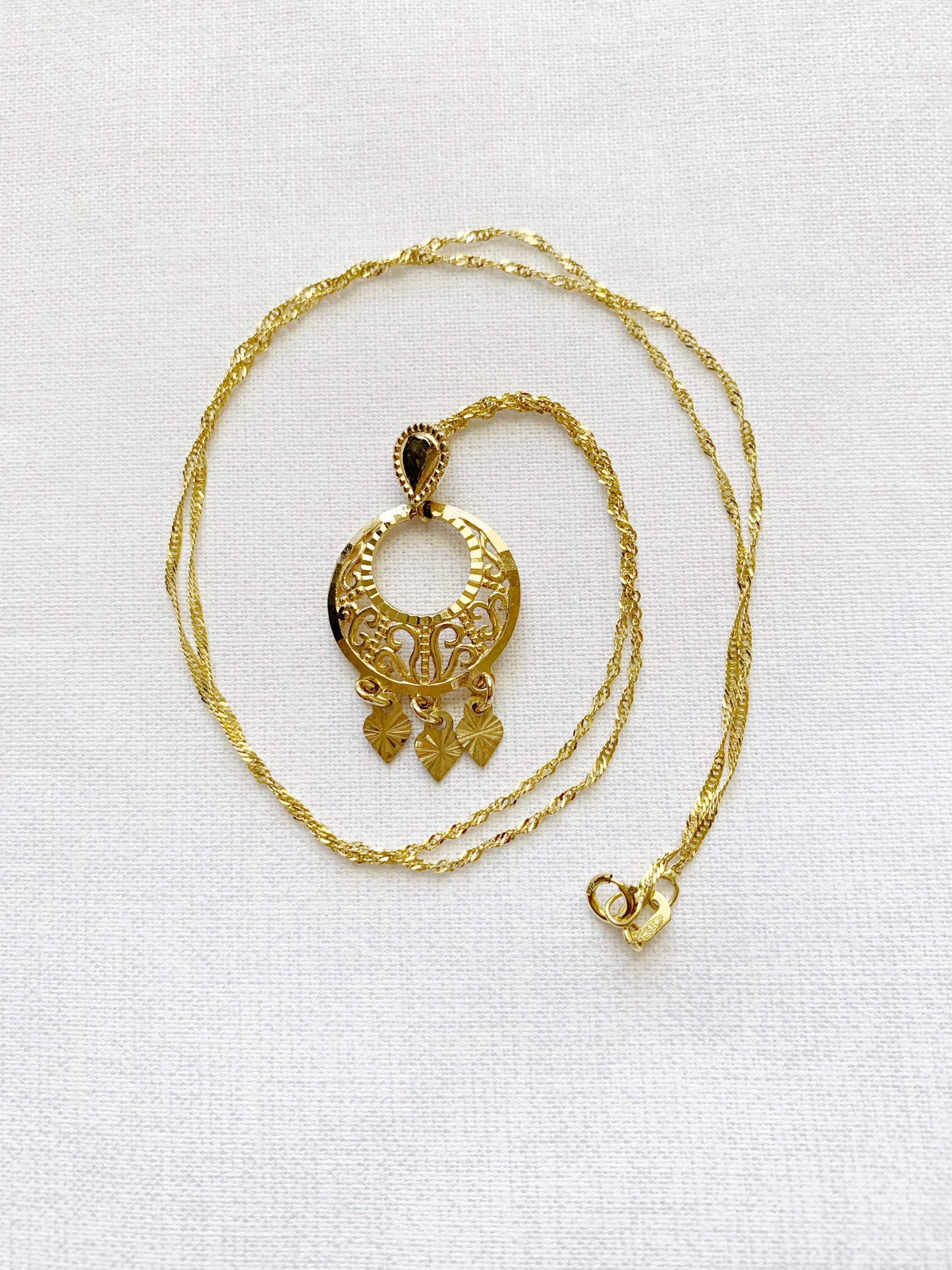 RARE Vintage 9ct Gold Ethnic Boho Pendant Necklace