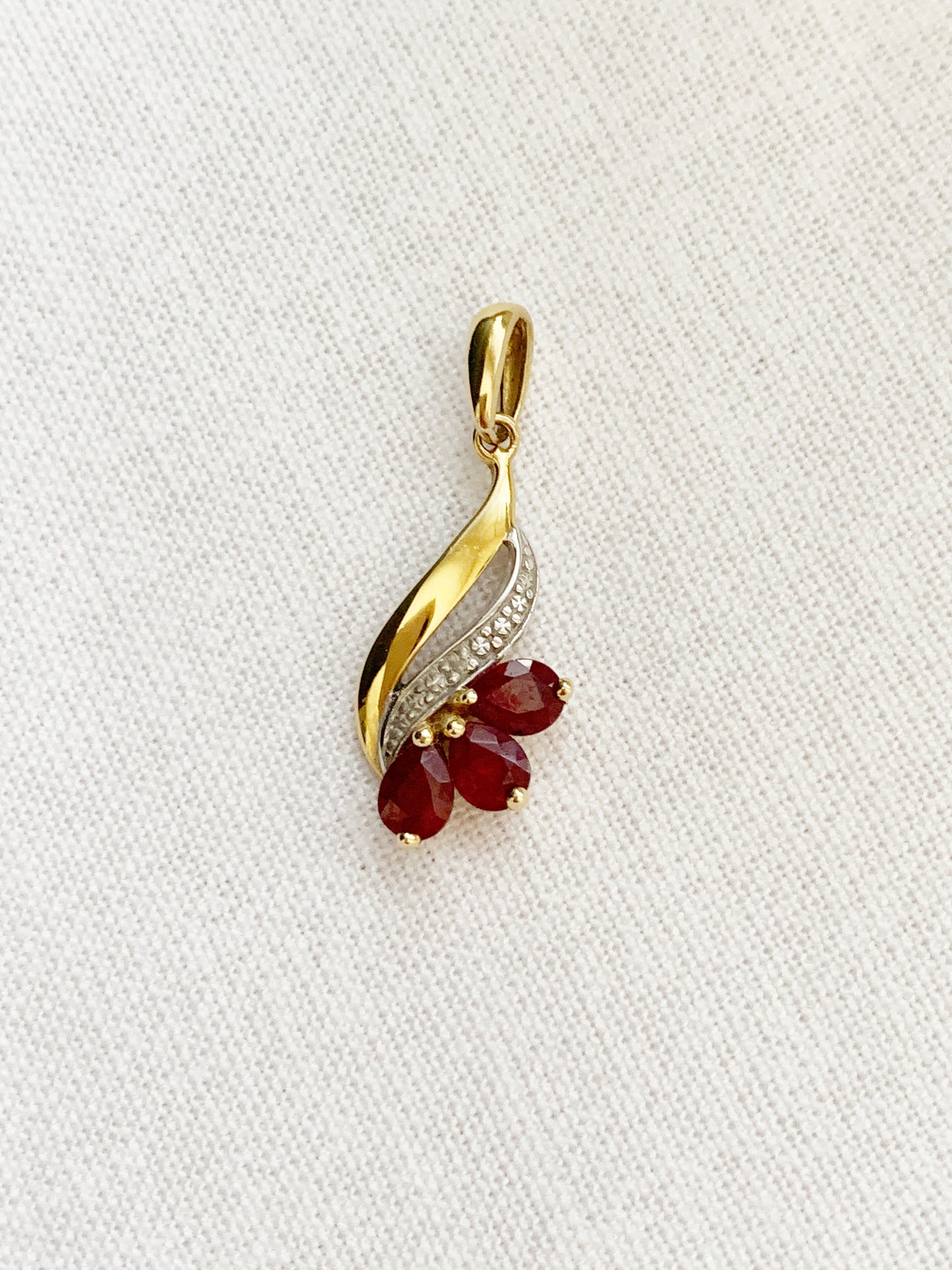 Vintage 9ct Gold Ruby and Diamond Pendant