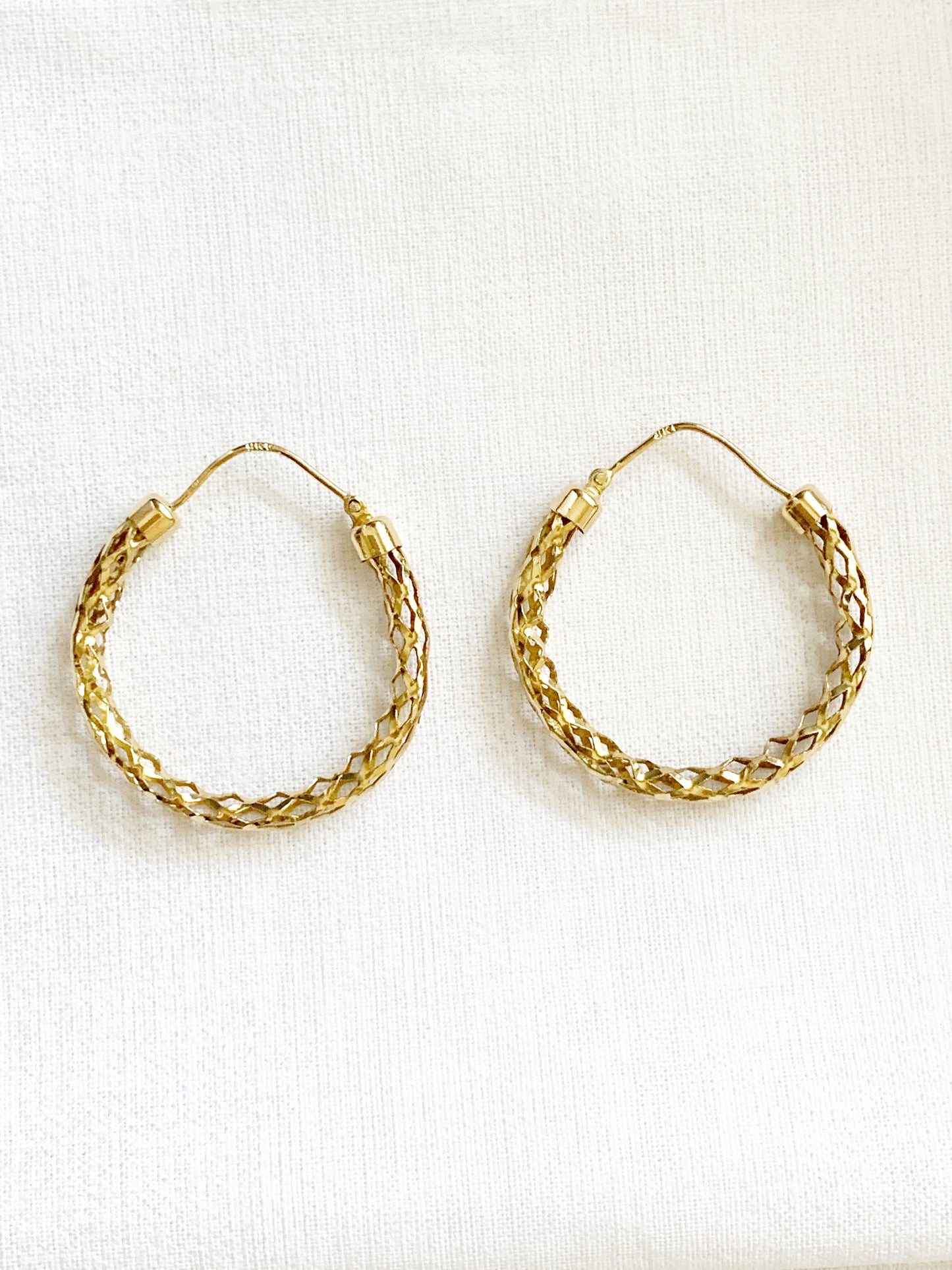 Vintage 9ct Gold Mesh Hoop Earrings 1986