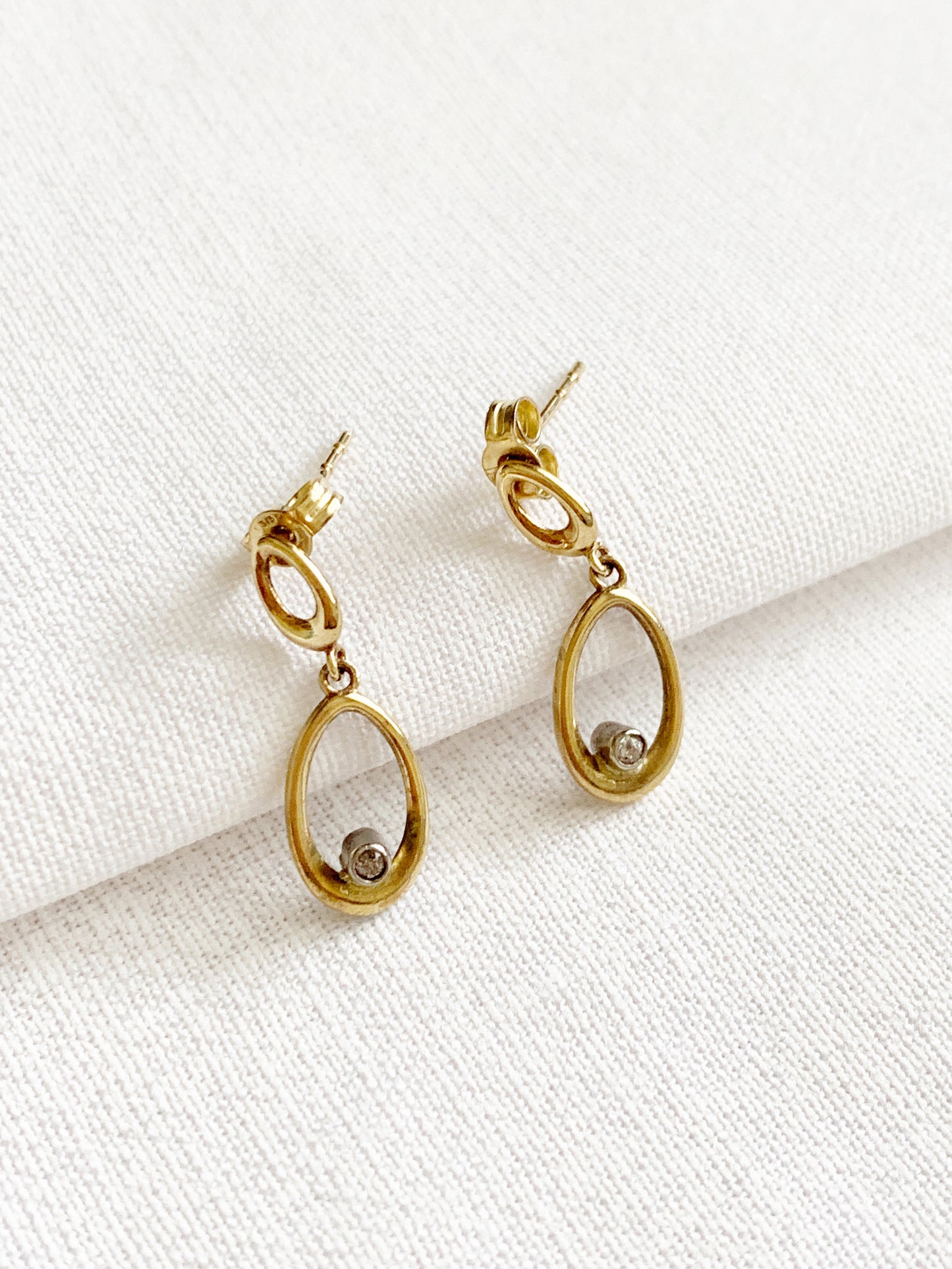 Vintage 9ct Gold Diamond Dangle Earrings