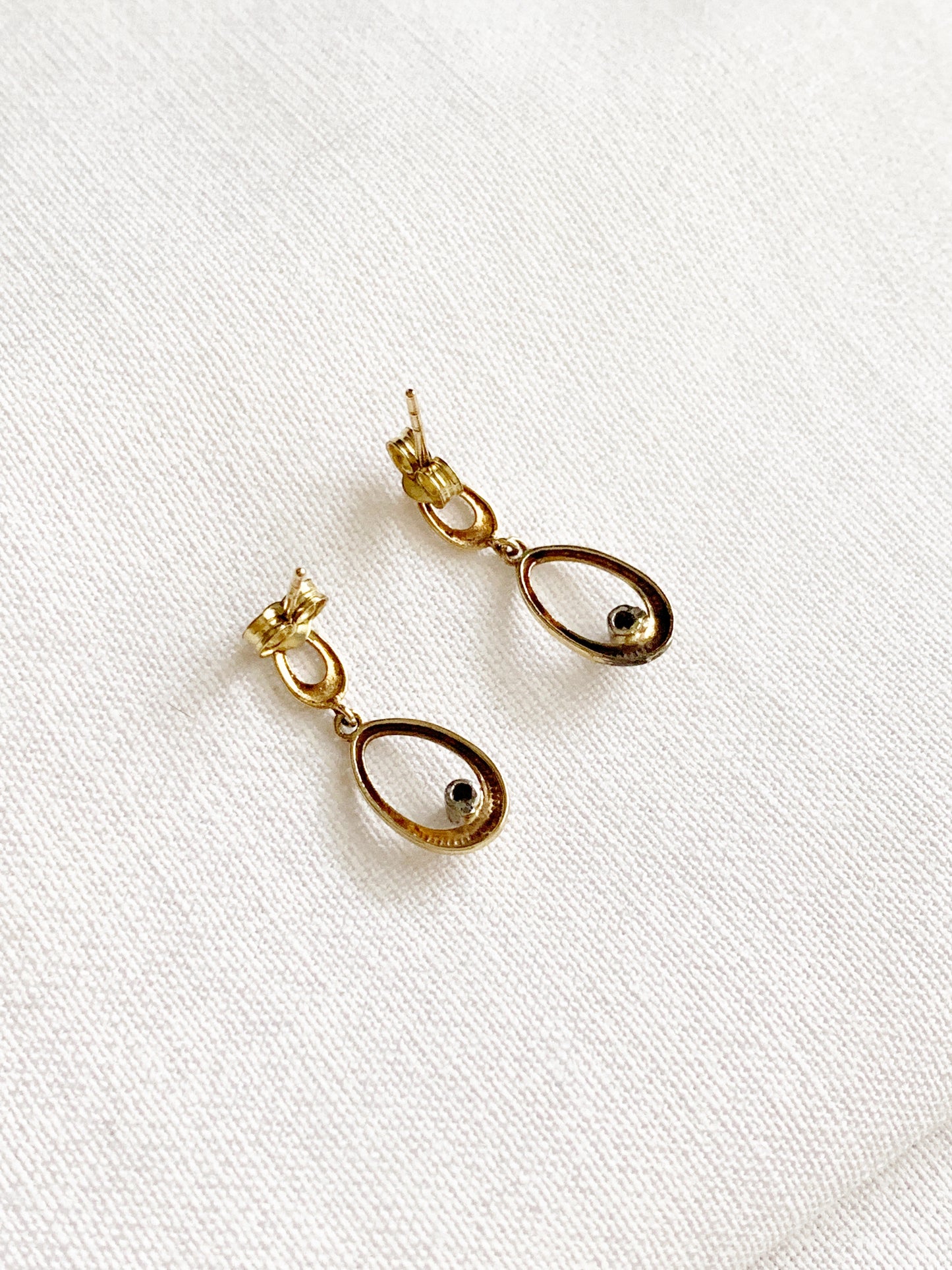 Vintage 9ct Gold Diamond Dangle Earrings