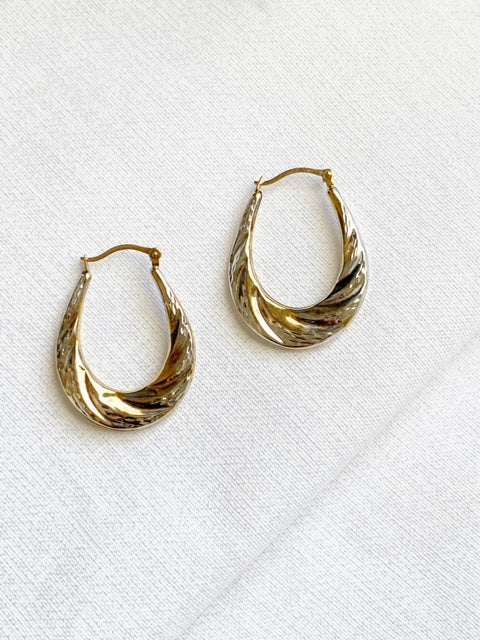 Vintage 9ct White & Yellow Gold Creole Earrings