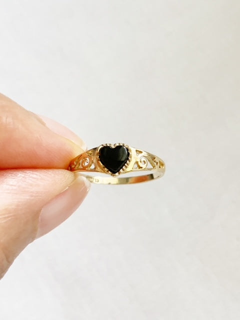 Vintage 9ct Gold Onyx Heart Signet Ring 1994