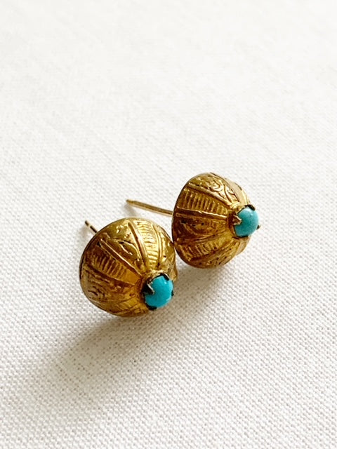 RARE Vintage Antique Gold Turquoise Stud Earrings