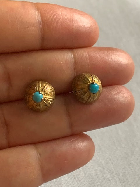 RARE Vintage Antique Gold Turquoise Stud Earrings