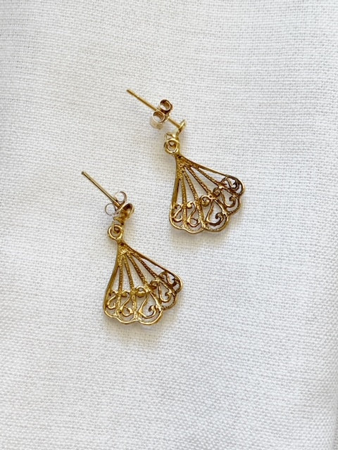 Vintage 9ct Gold Fan Shaped Earrings