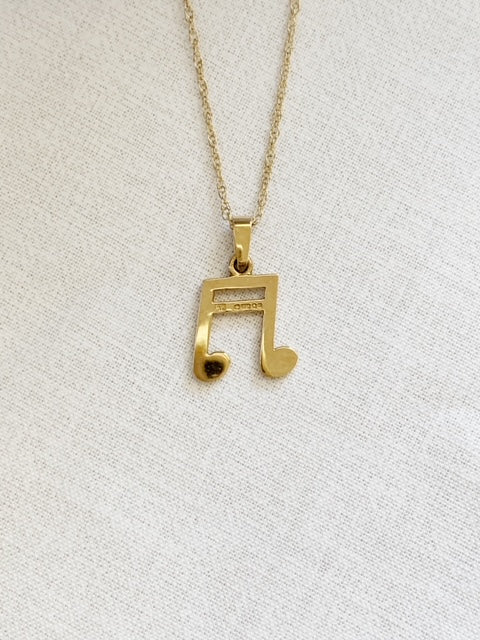 Vintage 9ct Gold Musical Note Necklace 1991