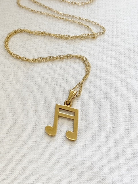 Vintage 9ct Gold Musical Note Necklace 1991