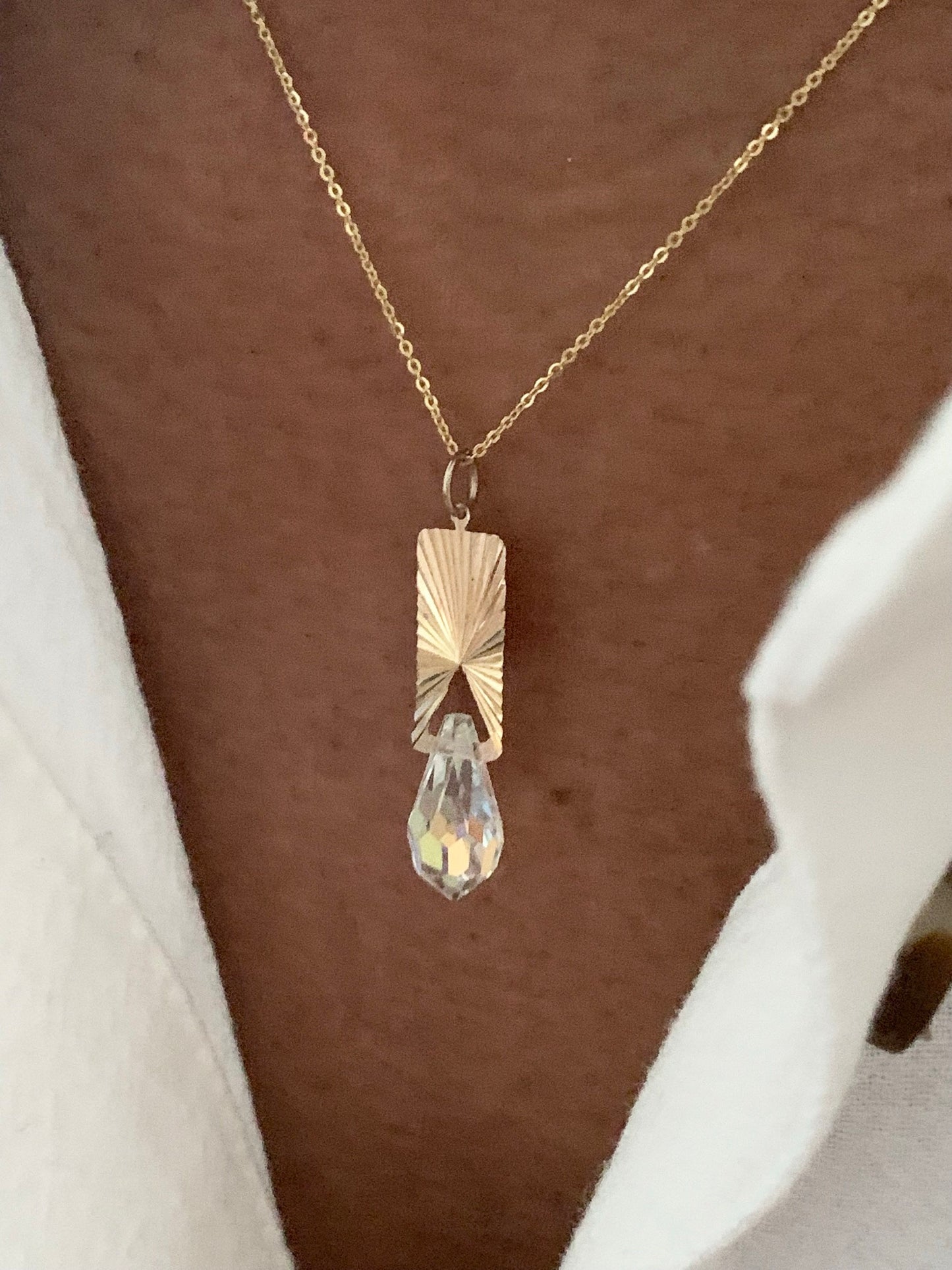 Vintage 9ct Gold Crystal Drop Pendant Necklace