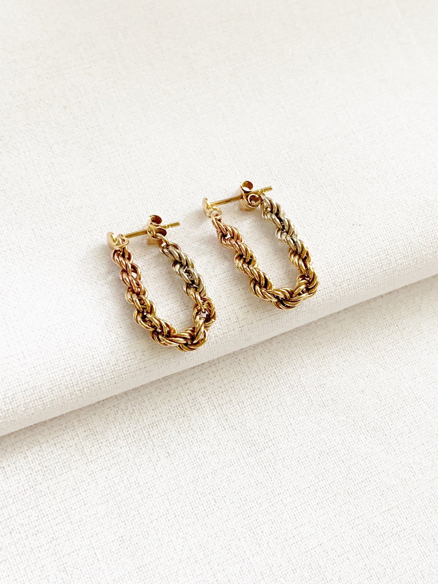 Vintage 9ct Gold 3 Colour Ombre Chain Earrings