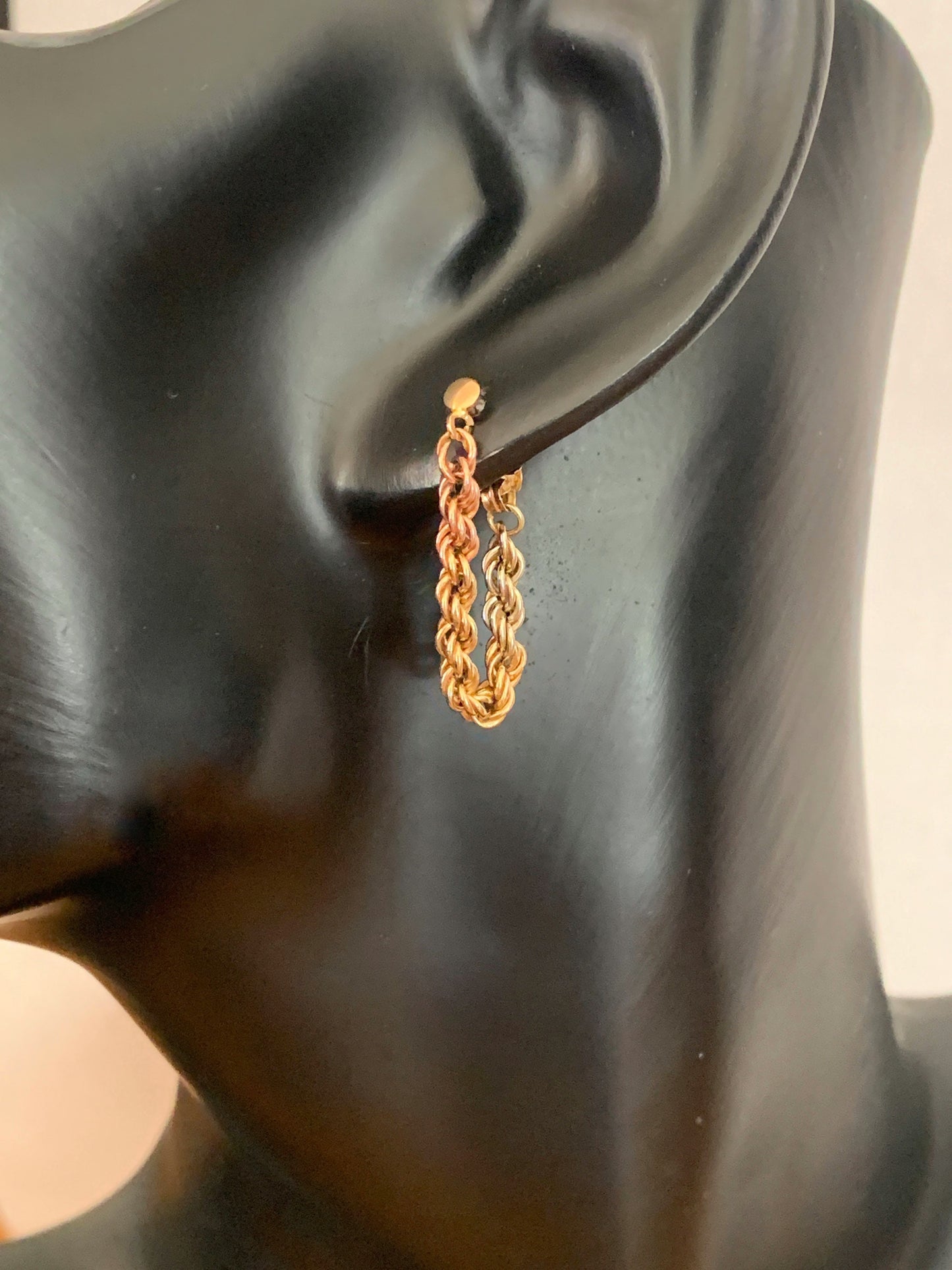 Vintage 9ct Gold 3 Colour Ombre Chain Earrings